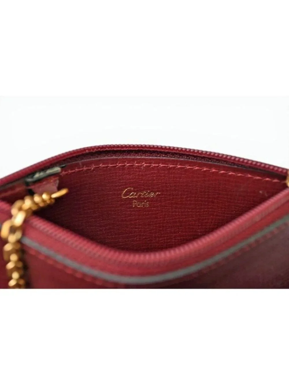 Cartier Coin Case Key Pouch Vintage Must de Cartier Bordeaux with Chain
